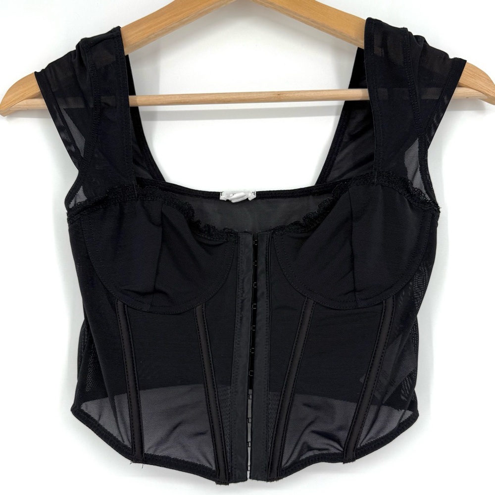 Garage Black Mesh Corset Top Cap Sleeves XS‎